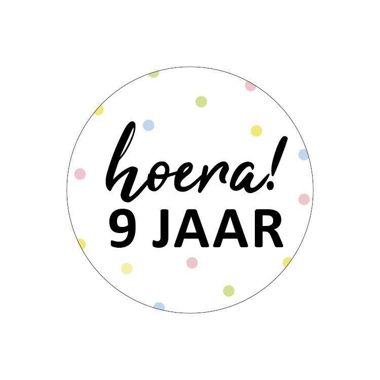 sluitsticker hoera 9 jaar