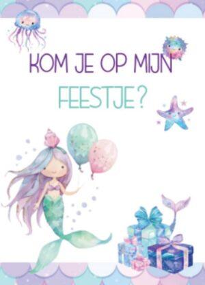Uitnodiging Kinderfeestje Mermaid 10x