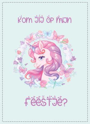 Uitnodiging Kinderfeestje Unicorn 10x