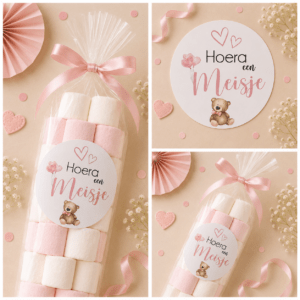 Hoera een meisje beertje Sluitstickers