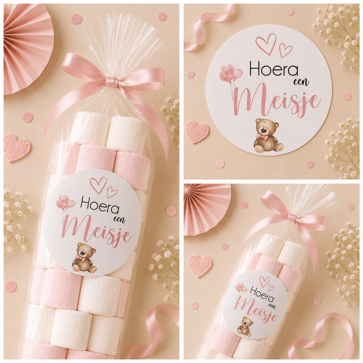 Hoera een meisje beertje Sluitstickers