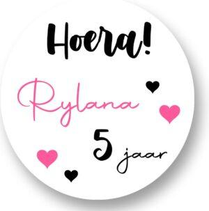 Hoera roze hartjes Sluitstickers