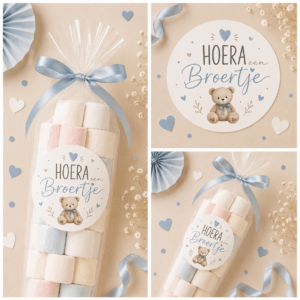 Hoera een Broertje teddybeer Sluitstickers