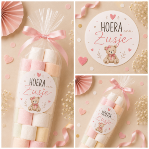Hoera een Zusje teddybeer Sluitstickers